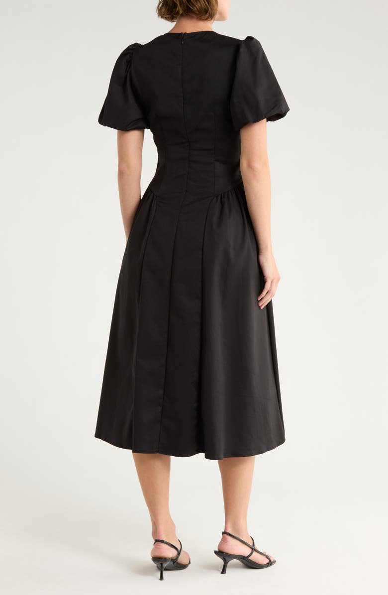 ASTR the Label Puff Sleeve Fit & Flare Midi Dress, Alternate, color, Black