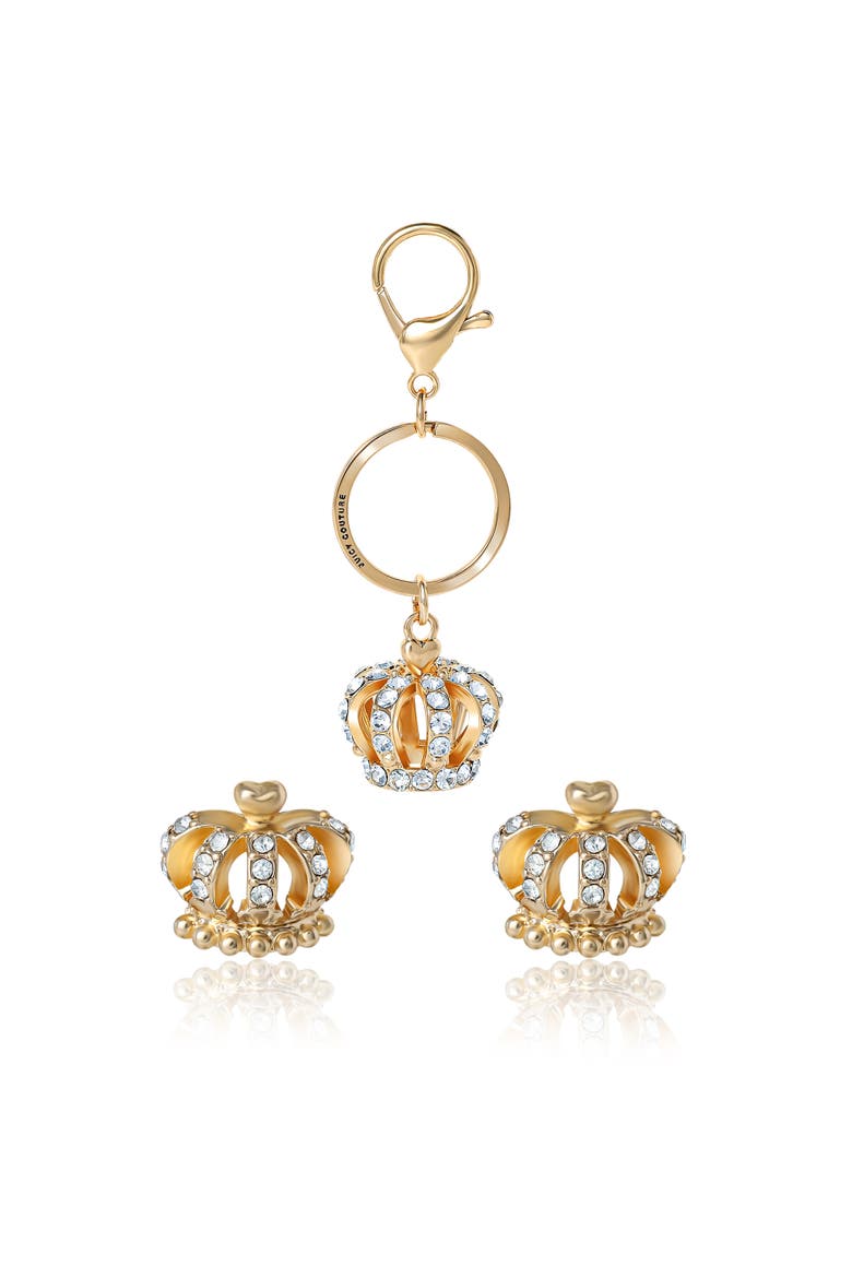 Crystal Crown Keychain & Earring Set, Alternate, color, Gold, silver