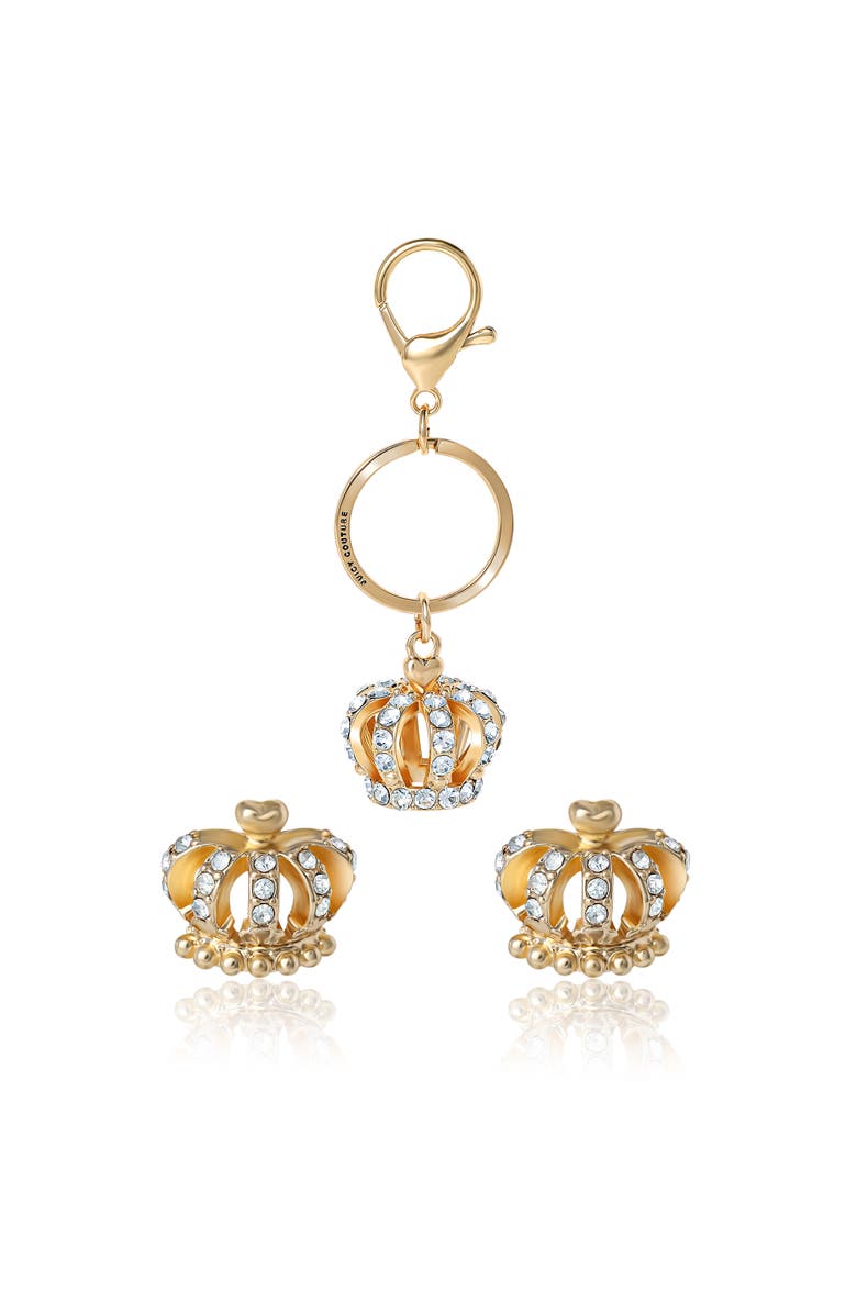 Juicy Couture Crystal Crown Keychain & Earring Set, Alternate, color, Gold, Silver