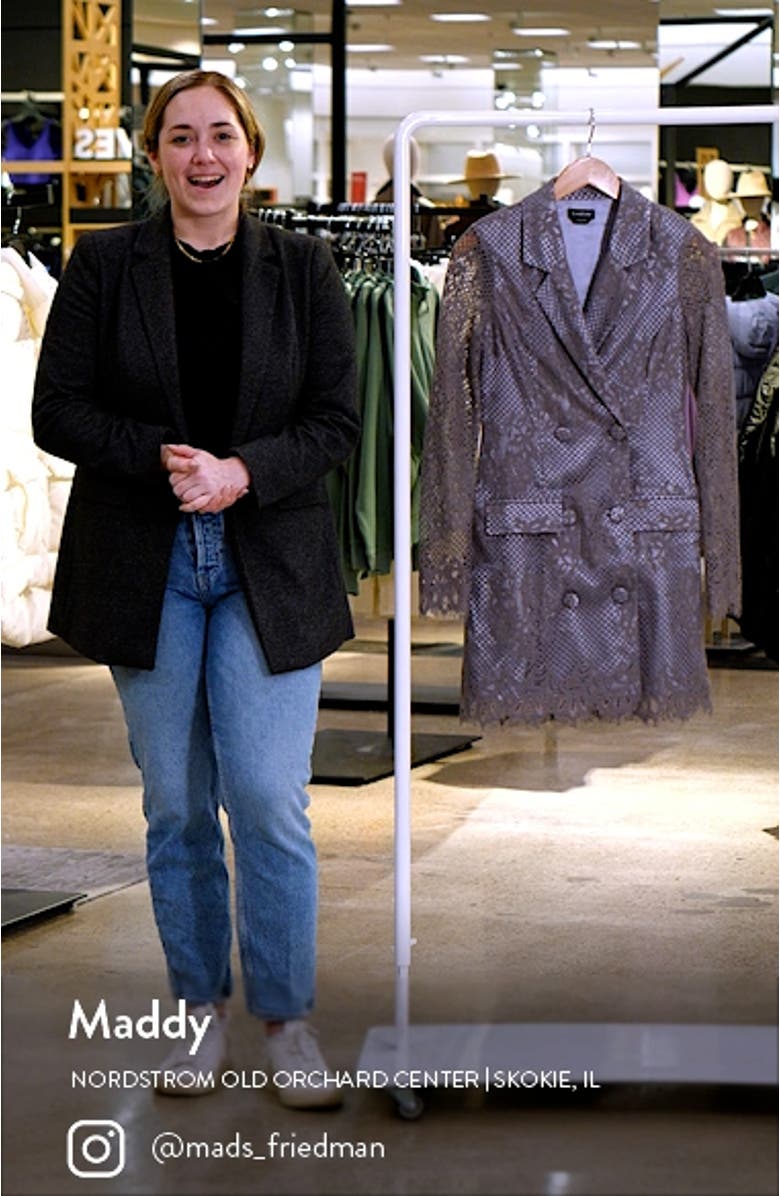 Lace Overlay Metallic Long Sleeve Blazer Minidress, sales video thumbnail