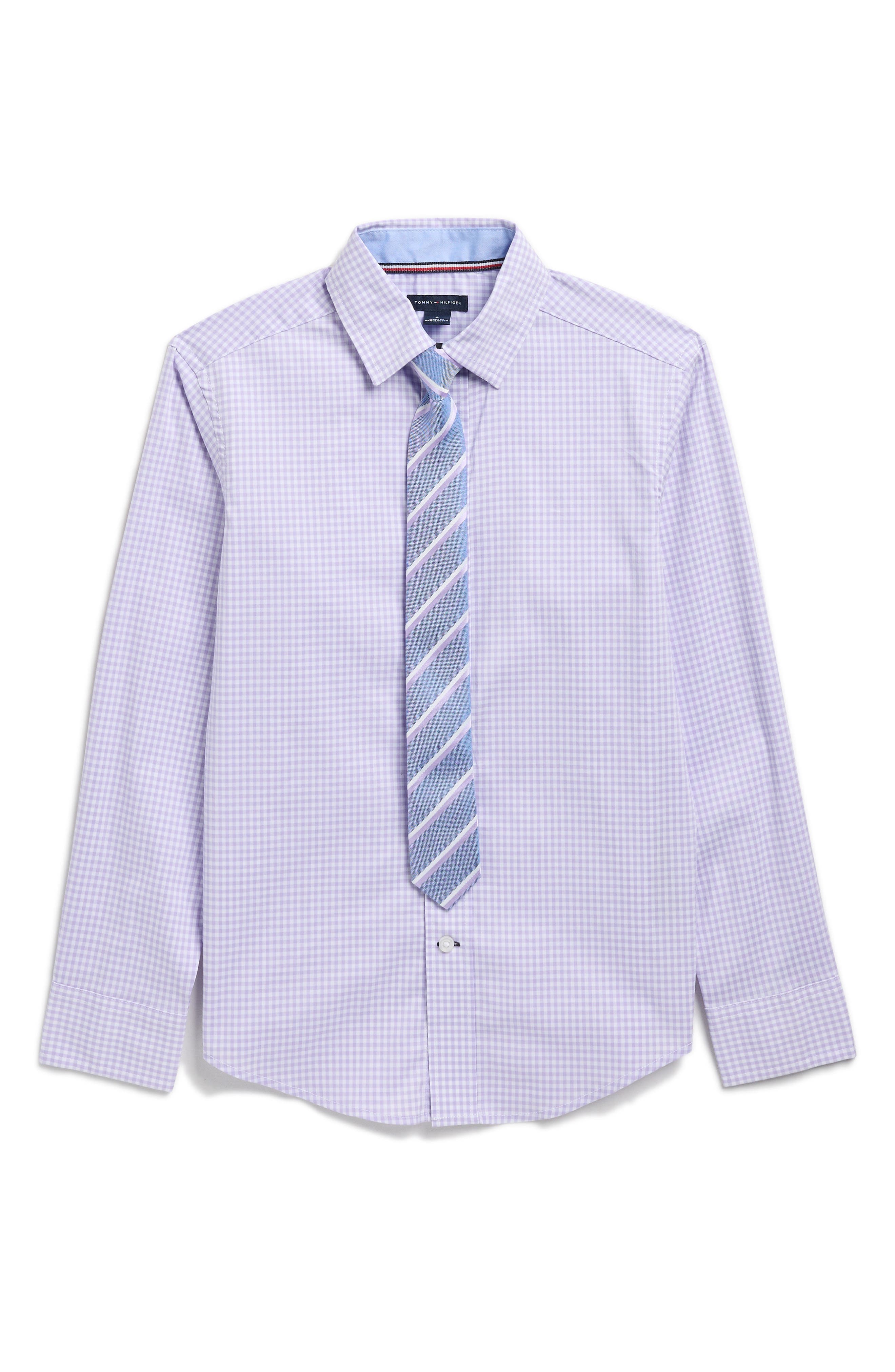 Tommy Hilfiger Kids' Mini Gingham Stretch Dress Shirt with Tie