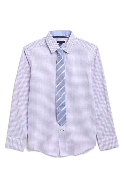 Kids' Mini Gingham Stretch Dress Shirt with Tie (Big Kid)