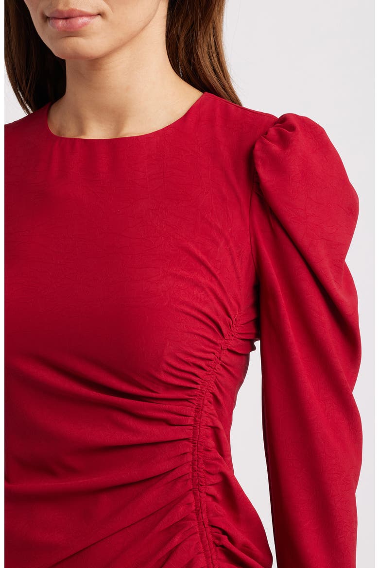 Side Ruched Long Sleeve Midi Dress, Alternate, color, RED