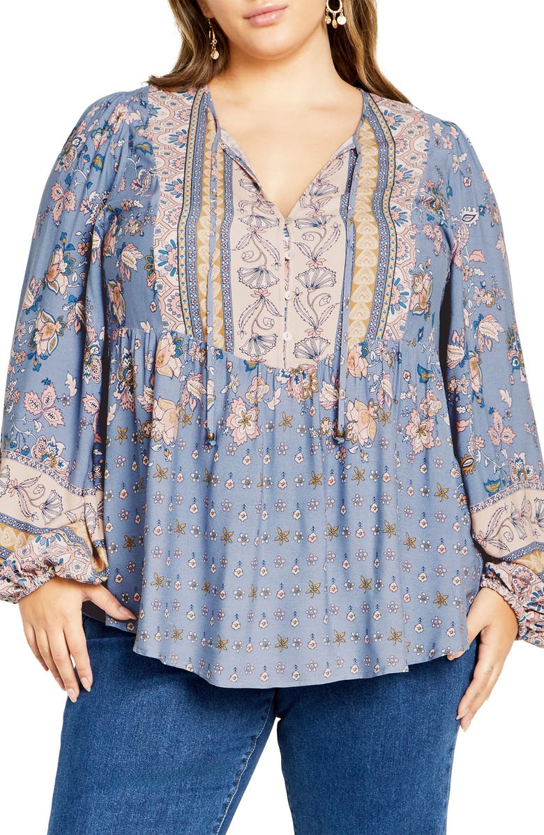 City Chic Angel Falls Mixed Floral Print Peplum Top, Main, color, 