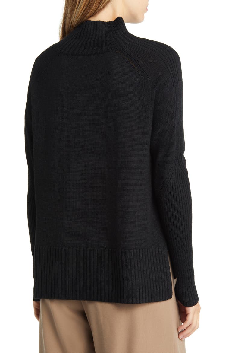 Mock Neck Rib Trim Sweater, Alternate, color, BLACK