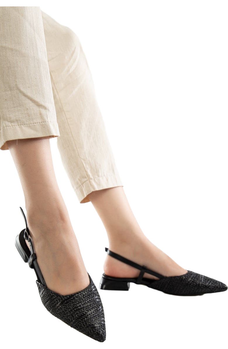 Prologue Shoes Riley Woven Slingback Flats, Alternate, color, Black Faux Leather