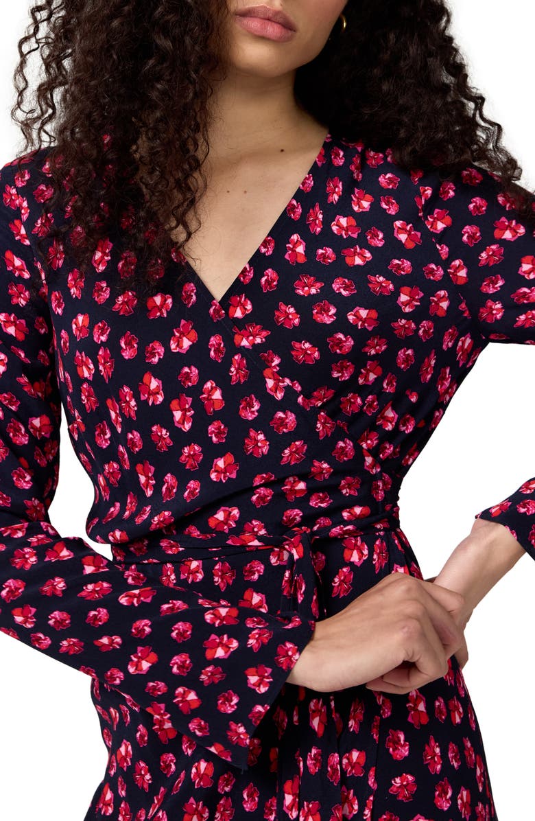 DVF Tilly Long Sleeve Floral Print Wrap Dress, Alternate, color, Hibiscus Dot Maritime