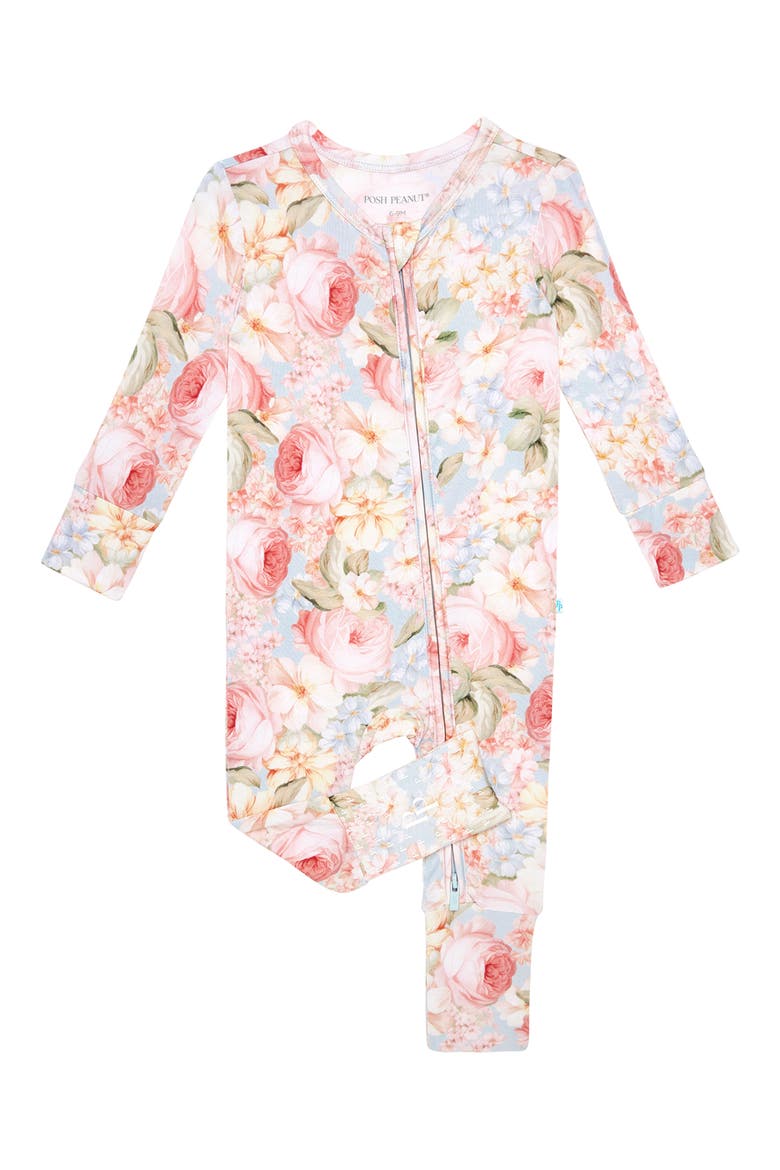 Floral Fitted Convertible One-Piece Pajamas, Main, color, LIGHT/ PASTEL BLUE