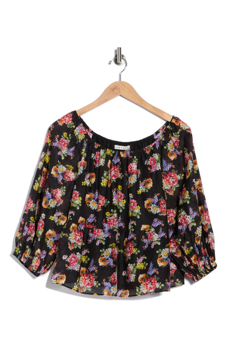 Floral Print Ruffle Peasant Top, Alternate, color, MAGNOLIA FLORAL BLACK