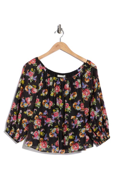 Floral Print Ruffle Peasant Top