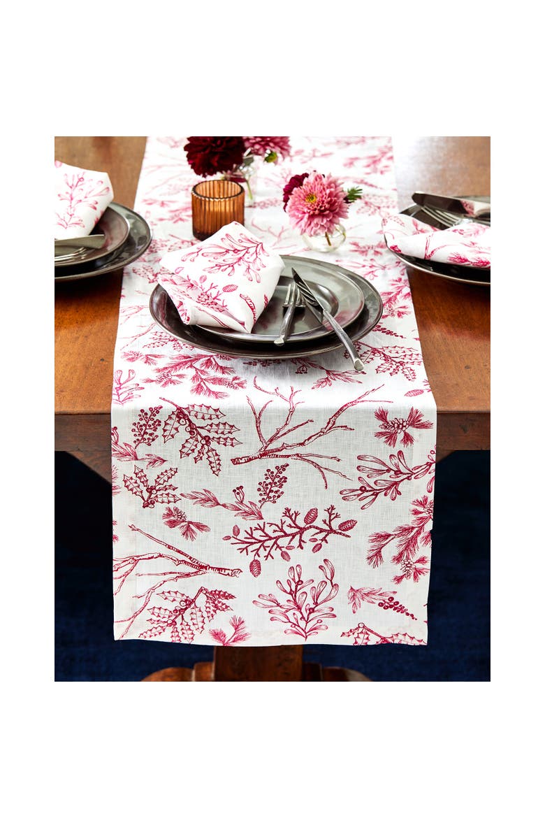 Linen Table Runner - Winter Forest, Alternate, color, Red/White