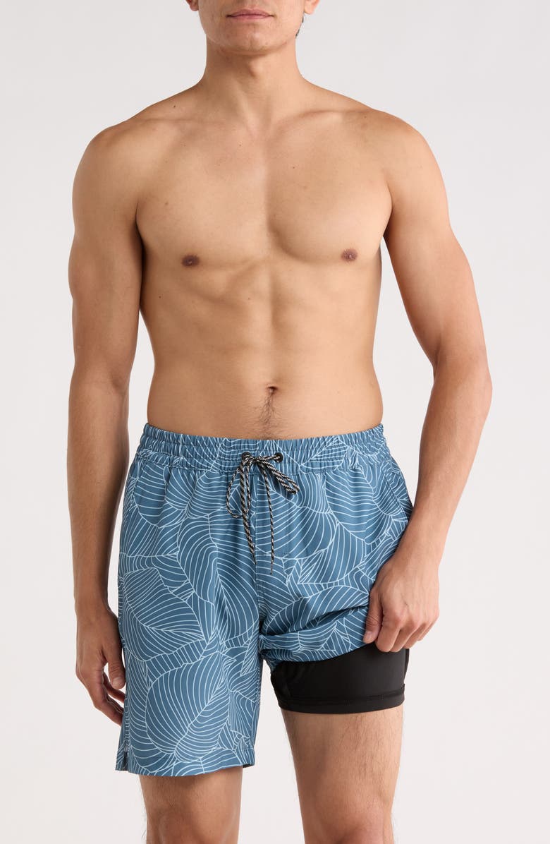 Hurley Botanic Lines Volley Swim Shorts, Alternate, color, Grey/ Navy