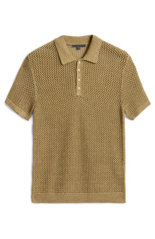 John Varvatos Tapia Openwork Merino & Linen Polo Sweater In Pale Ochre