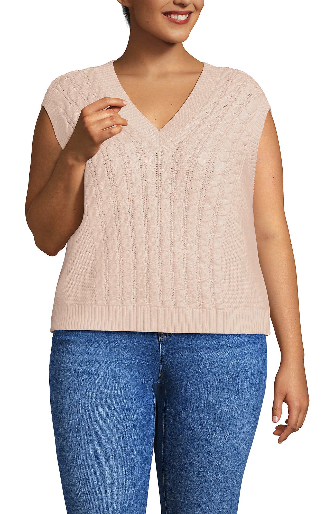 Plus Size Drifter Modern Cable V Neck Vest Sweater - image 3