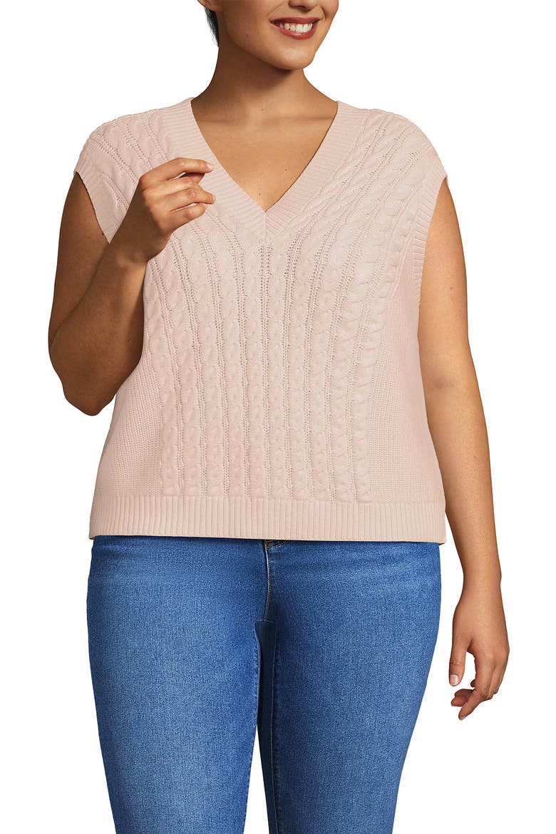Plus Size Drifter Modern Cable V Neck Vest Sweater, Main, color, Pink Opal
