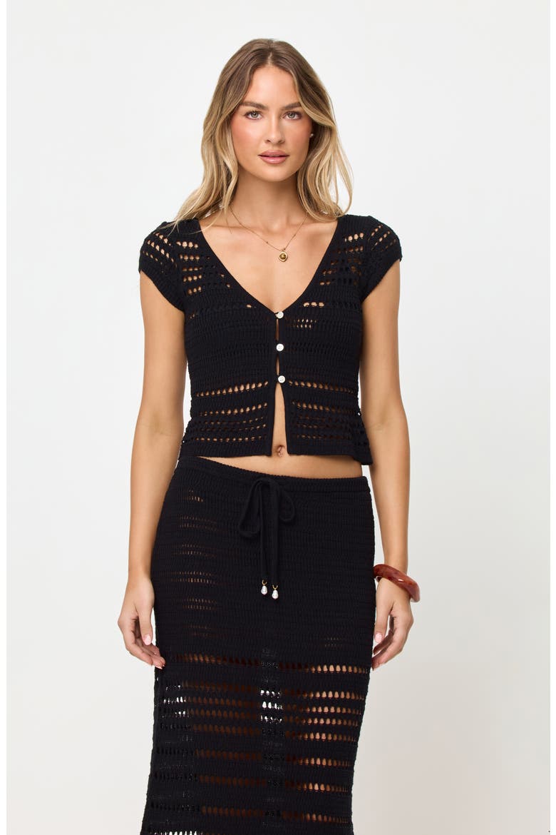 Tula Semisheer Cotton Open Stitch Cover-Up Skirt, Alternate, color, BLACK