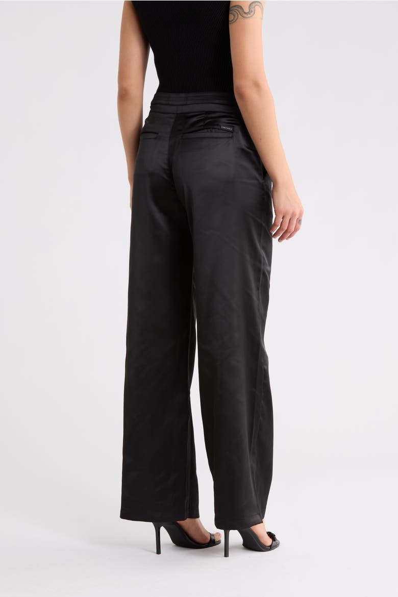 Drawstring Satin Pants, Alternate, color, BLACK