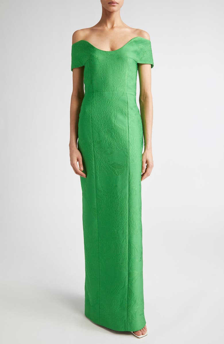 Emilia Wickstead Aislynn Strapless Floral Cloqué Gown, Main, color, Green