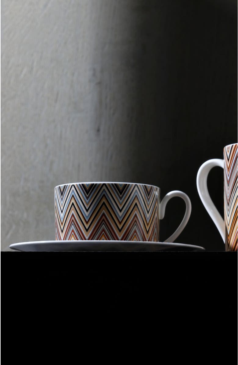 Missoni Home Tableware Tea Cup & Saucer ZIG ZAG Set of 2 in Luxury Box Jarris 148 diam. 3.3", H 2.3", cap. 7.5 oz, Saucer diam. 6", Alternate, color, Multicolor