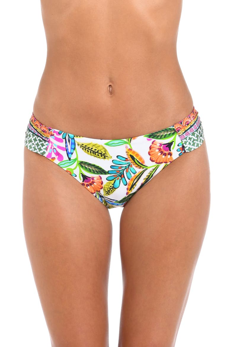 Jungle Shirred Side Bikini Bottoms, Main, color, WHITE MULTI