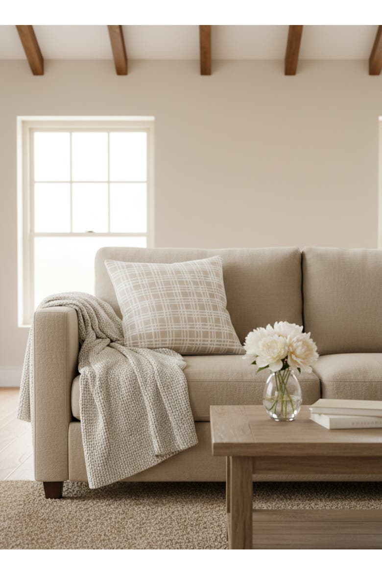 Estate Plaid Linen Pillow with Down Insert, Alternate, color, Beige
