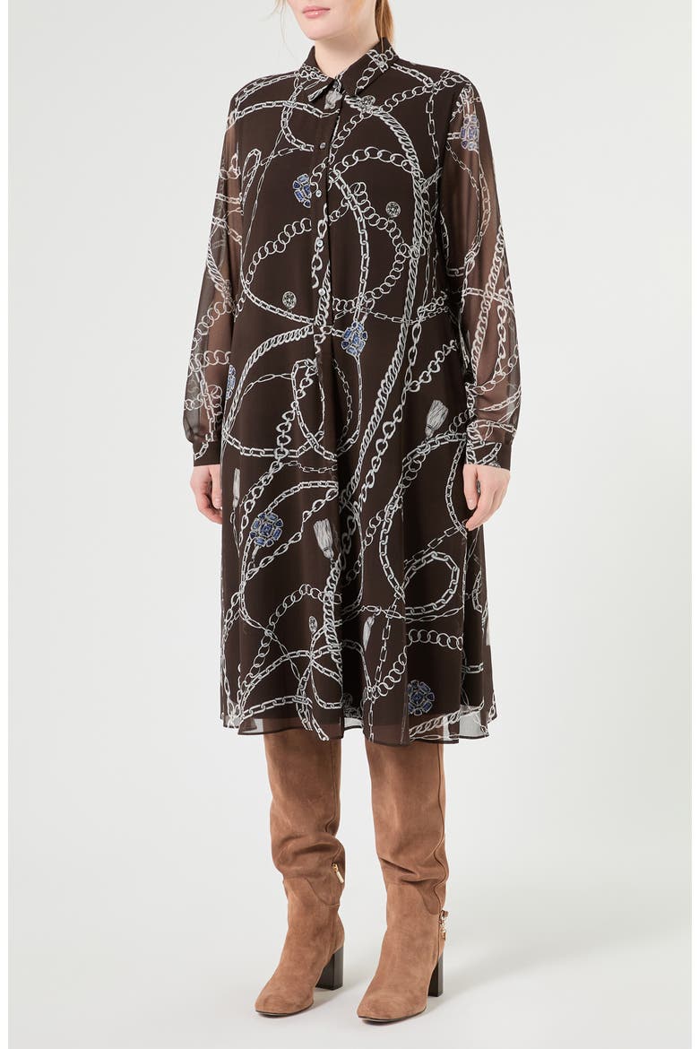 Chain Print Long Sleeve Dress, Main, color, CHOCOLATE