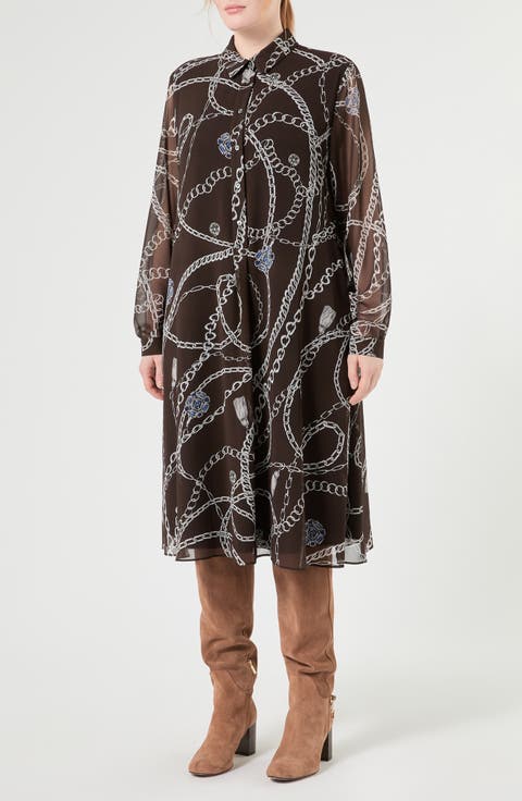 Chain Print Long Sleeve Dress