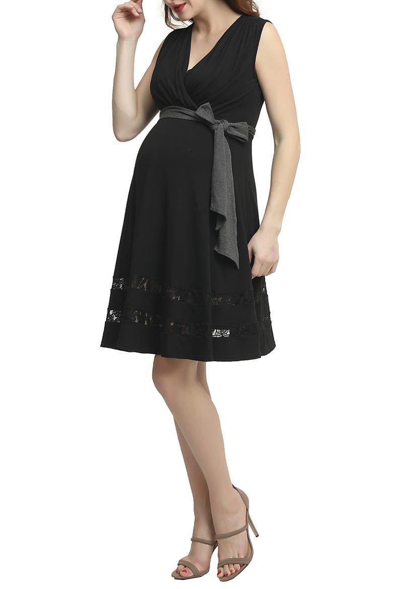 Marji Lace Accent Babydoll Maternity/Nursing Dress, Alternate, color, BLACK
