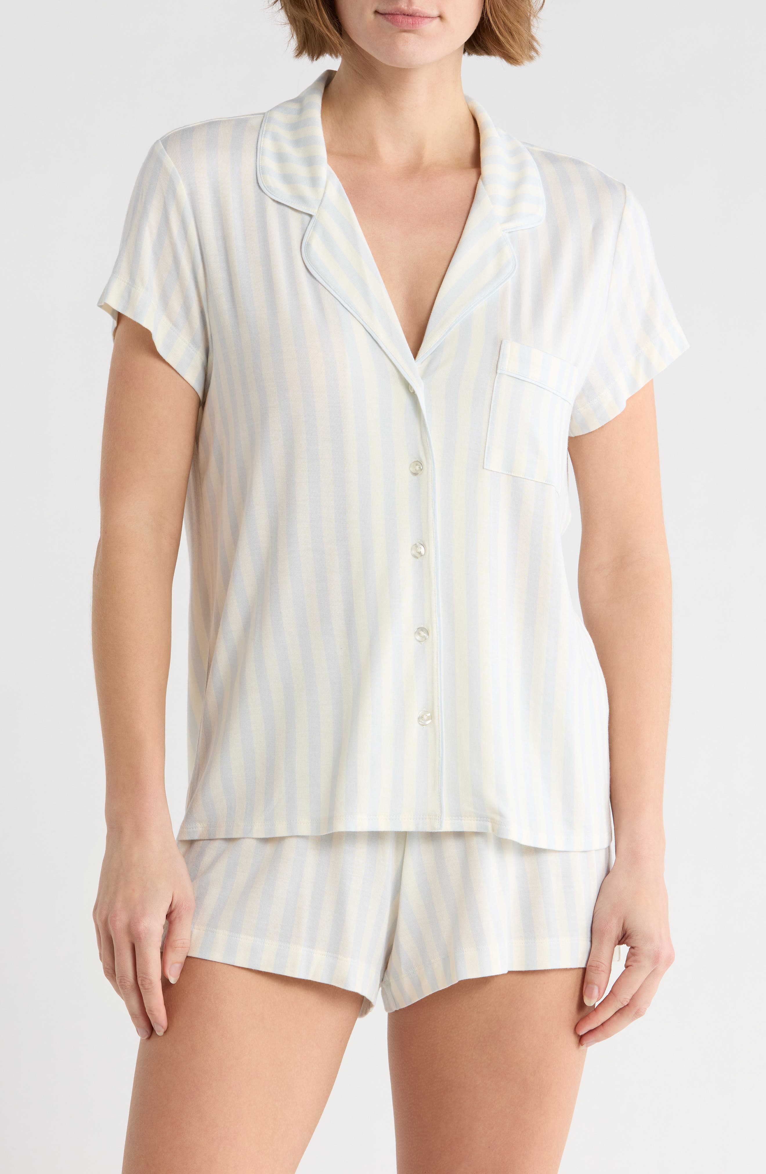 IVORY- BLUE MEDIUM STRIPE