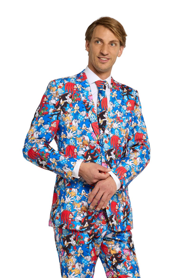 x Sonic the Hedgehog Slim Fit Two-Piece Suit & Tie Set, Alternate, color, BLUE