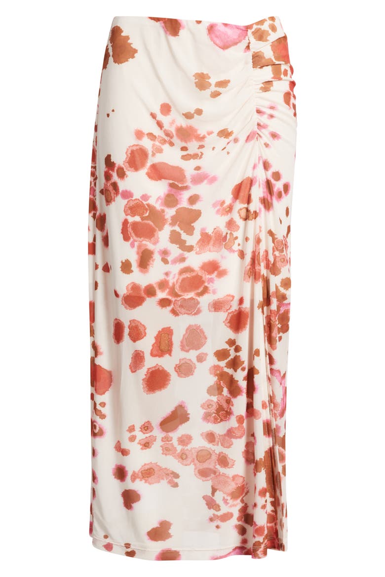 Ruched Floral Midi Skirt, Alternate, color, PINK/ RED
