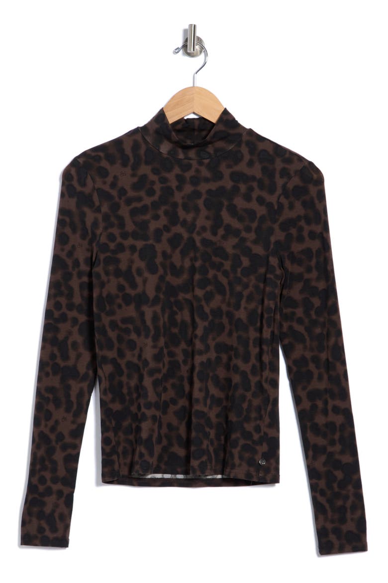 Long Sleeve Mock Neck Top, Main, color, SEAL BROWN ANIMAL