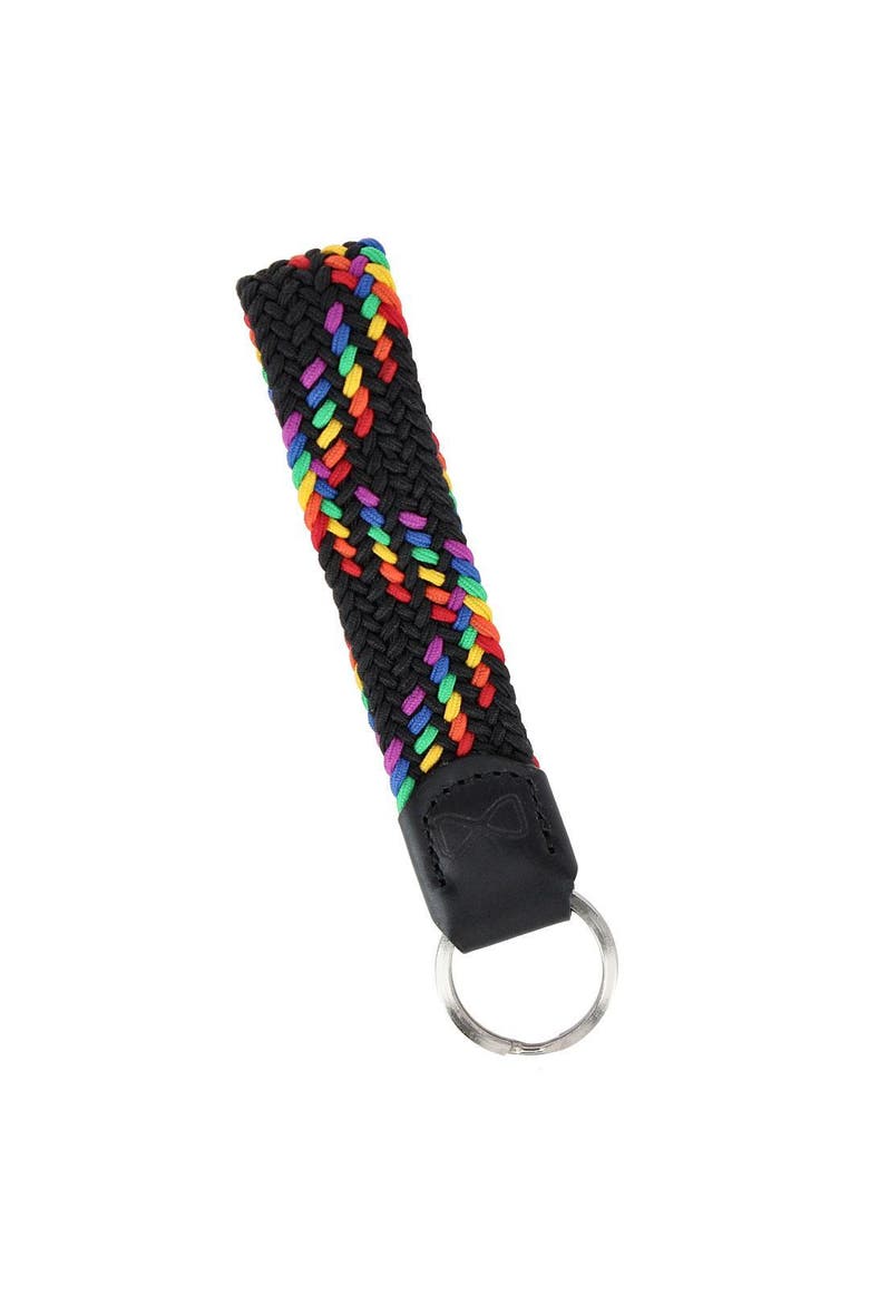 Augusta 25mm Leather & Braided Webbing Keychain, Main, color, Black