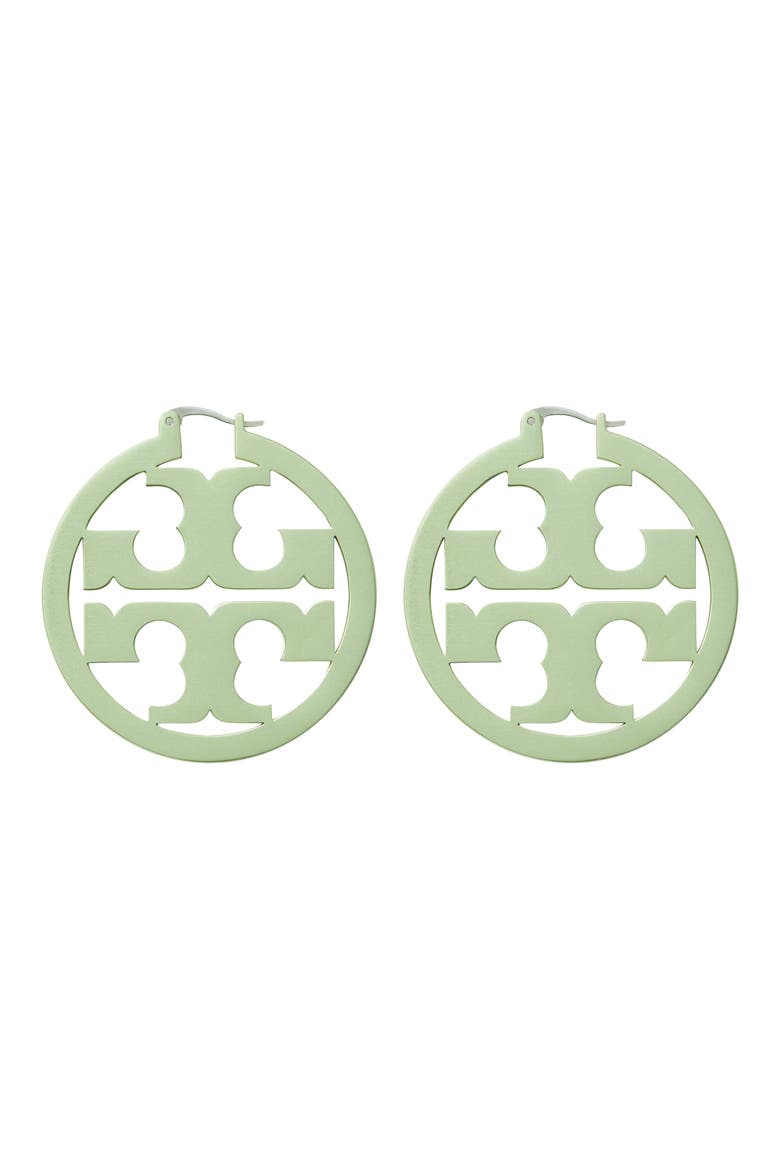 Miller Hoop Earrings, Alternate, color, TORY SILVER / MINT GREEN
