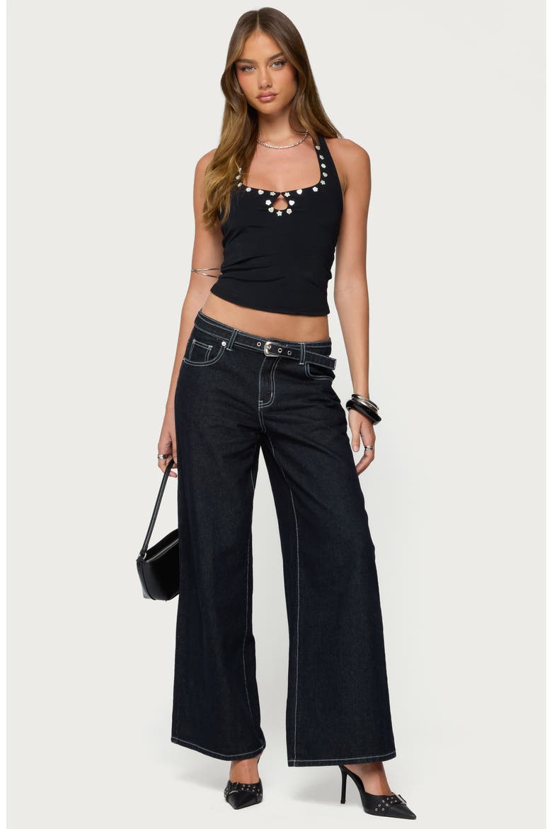 Coraline Button Crop Halter Top, Alternate, color, BLACK
