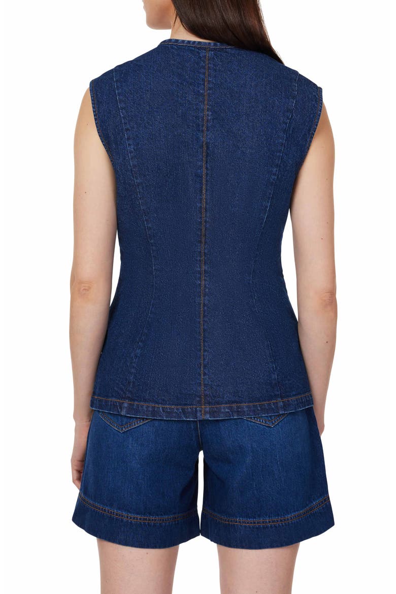 Collarless Denim Vest, Alternate, color, DEEP RIVER