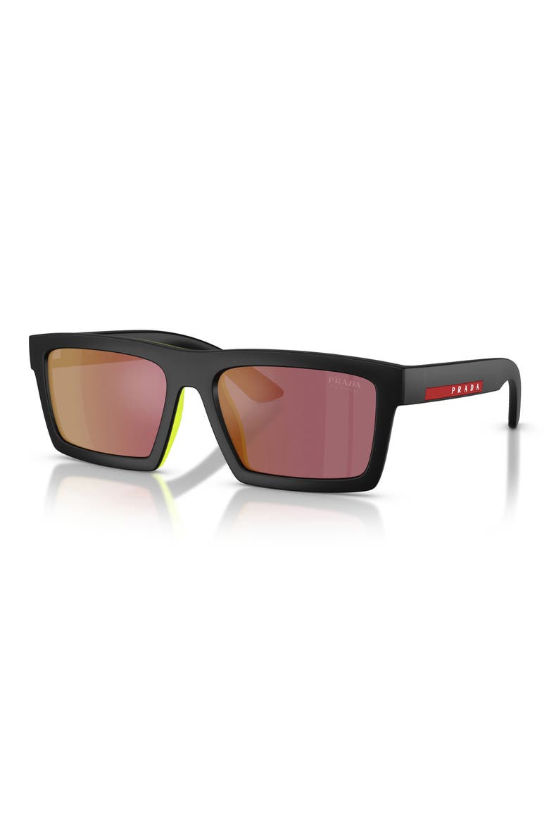 55mm Rectangular Sunglasses, Alternate, color, MATTE BLACK/ GREY MIRROR RED