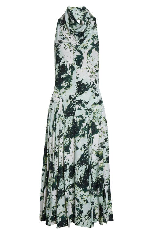 Proenza Schouler Adelide Print Cowl Neck Midi Dress In Metallic