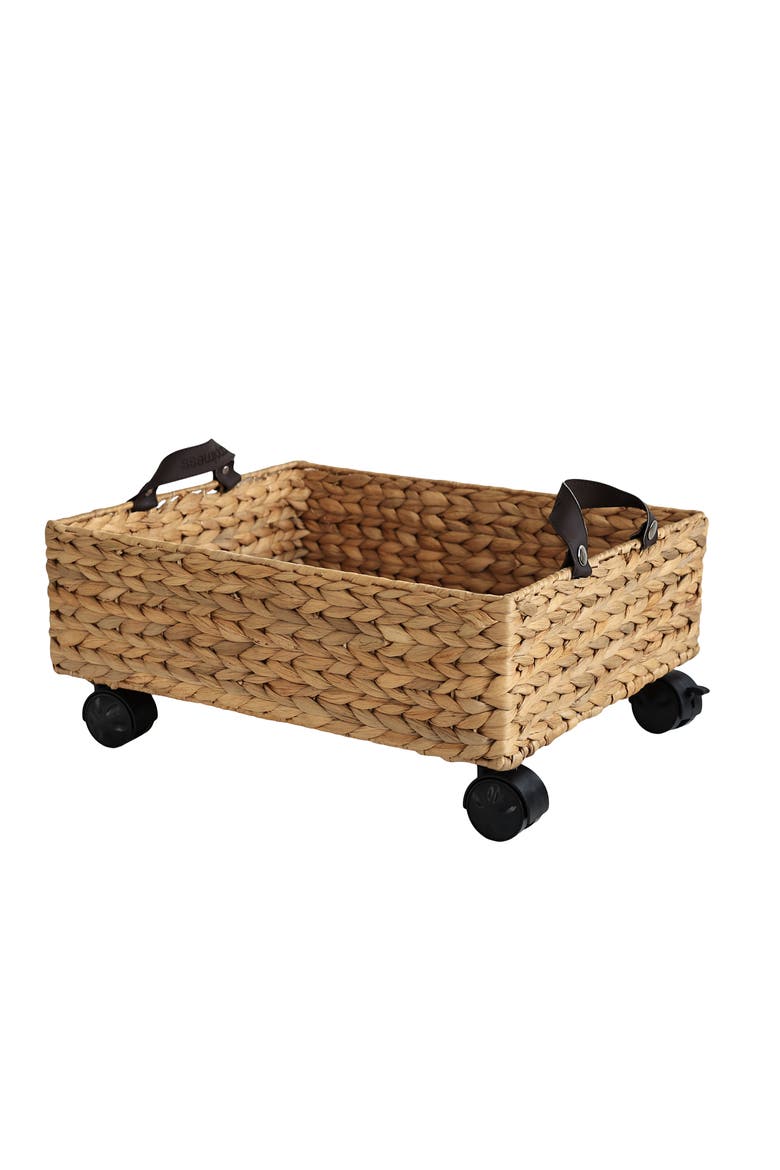 Adaline Classic Farmhouse Hand-Woven Hyacinth Rectangular Underbed Storage Bin with Wheels and Handles, Main, color, Natural