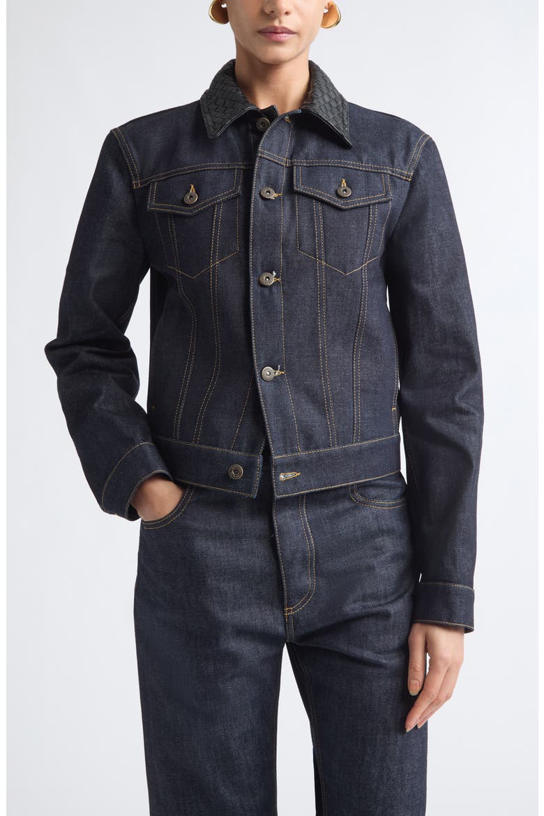 Intrecciato Collar Denim Jacket, Main, color, 4245 INDIGO