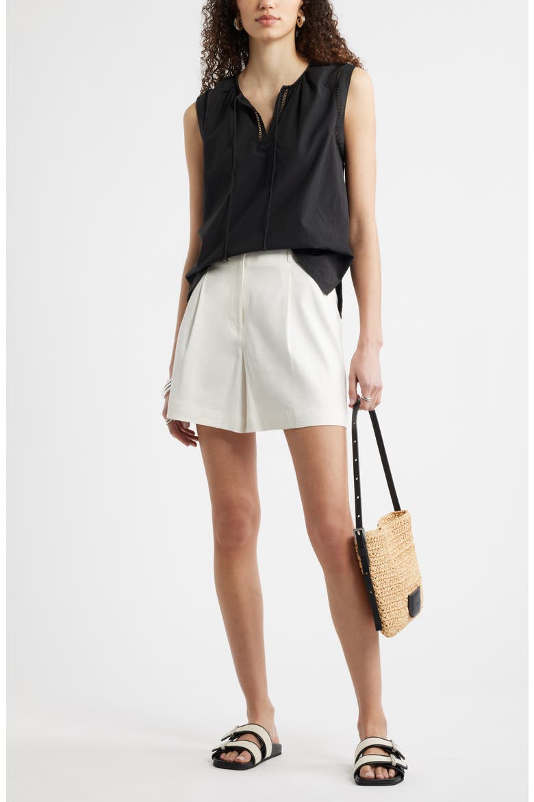 Lace Inset Tie Front Top, Alternate, color, BLACK