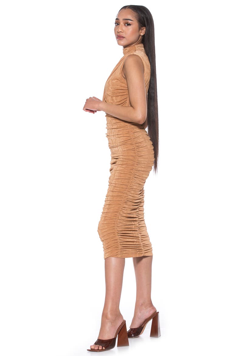 Khloe Sleeveless Ruched Cutout Midi Dress, Alternate, color, BEIGE