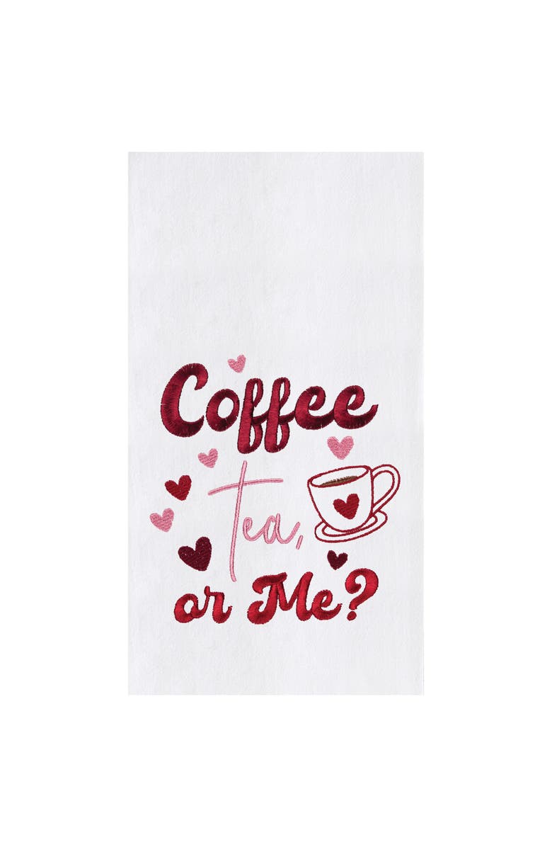 C&F Home Coffee, Tea or Me St. Valentines Kitchen and Bathroom Embroidered Hand Towel, Main, color, Red