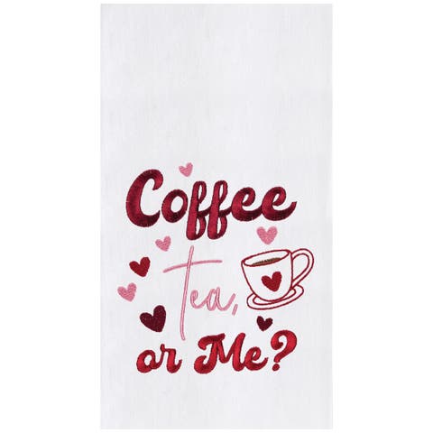 Coffee, Tea or Me St. Valentines Kitchen and Bathroom Embroidered Hand Towel