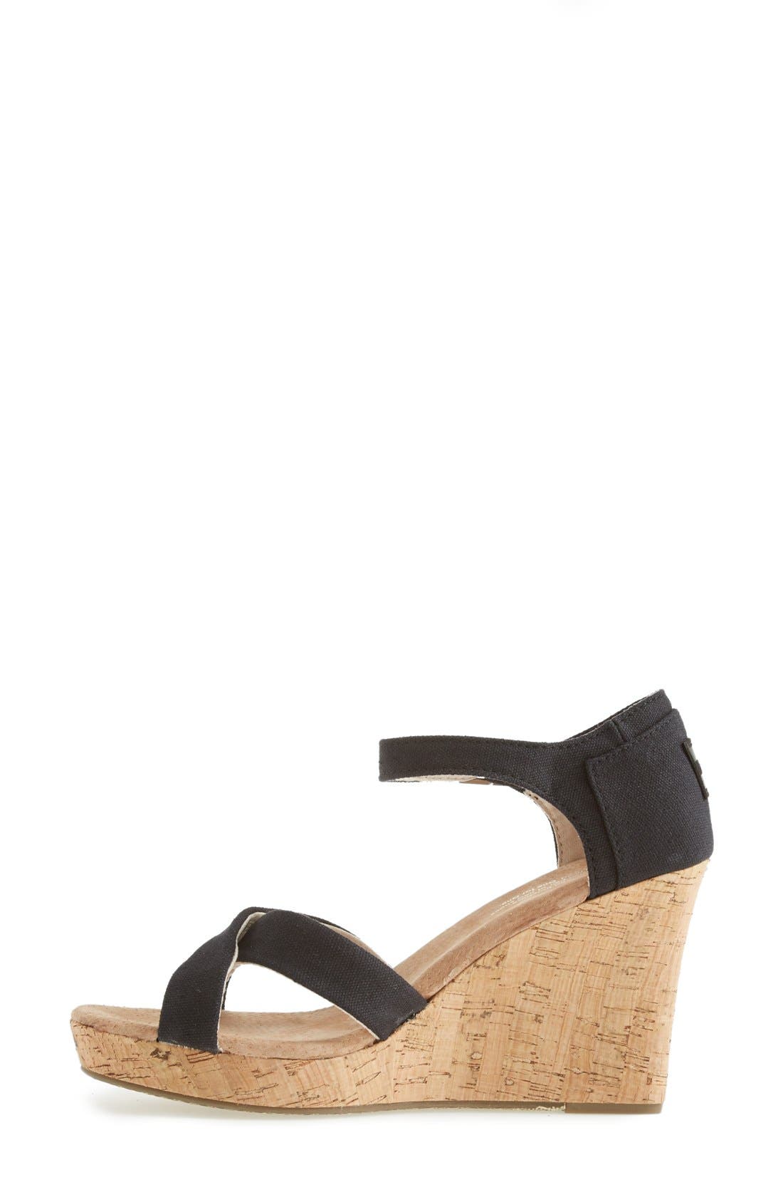 TOMS Canvas Ankle Strap Wedge Sandal, Alternate, color, 