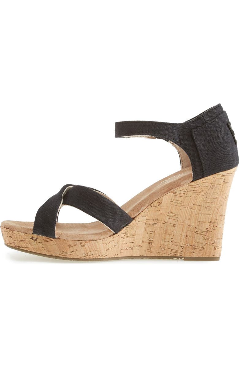 TOMS Canvas Ankle Strap Wedge Sandal, Alternate, color,