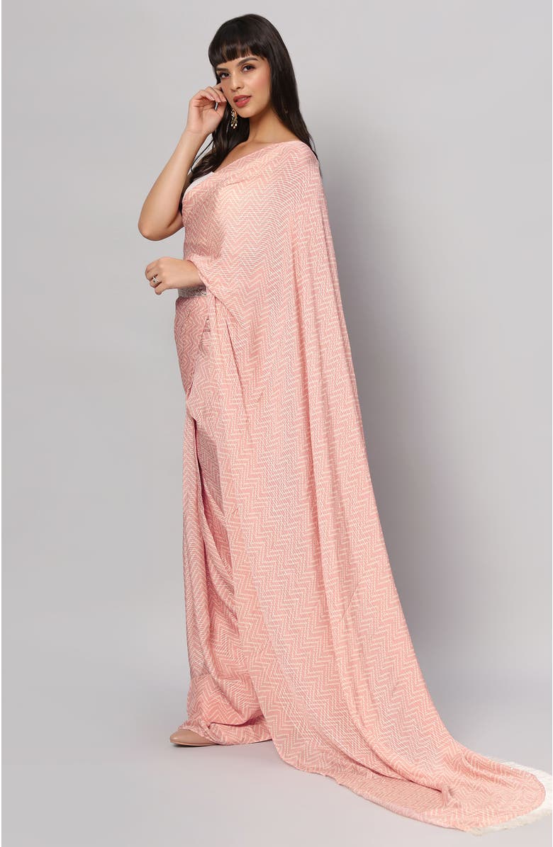 One Minute Saree<sup>®</sup> Mehr Peach & White Zigzag Sequins Crepe Pre-Draped Ready to Wear Sari, Alternate, color, 