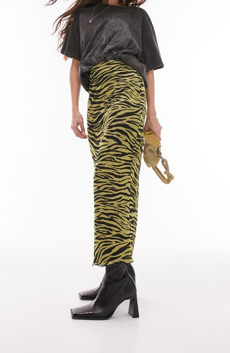 Topshop Zebra Print Mesh Skirt, Alternate, color, 