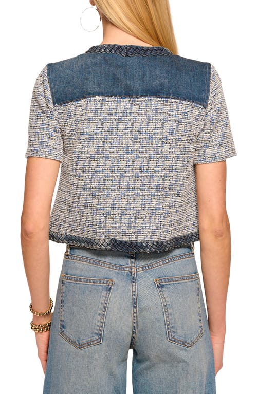 Shop Ramy Brook Libby Denim & Tweed Crop Jacket In Indigo Tweed