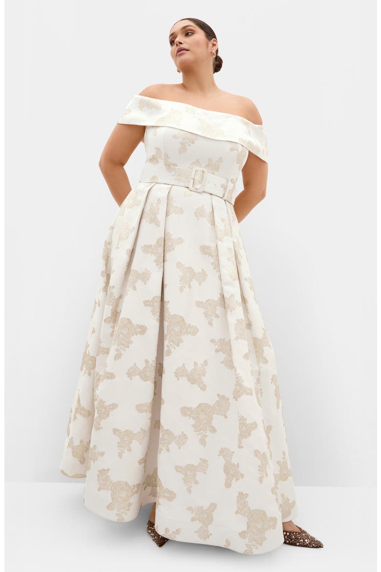 High Status Off the Shoulder Midi Dress, Alternate, color, GOLDEN GARDEN